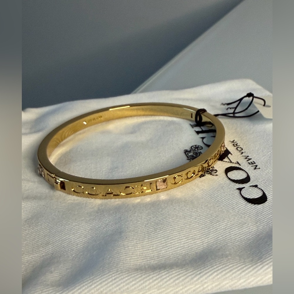 Coach logo Gold pave pink stone Bangle Bracelet - Picture 4 of 4